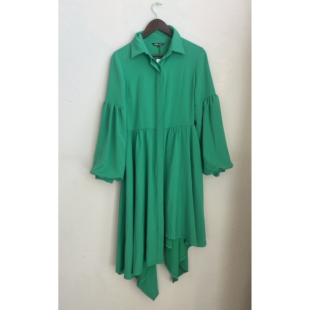 Samuel Dong Midi Shirt Dress XS NWT Green Balloon Designer Artsy Asymmetrical‎